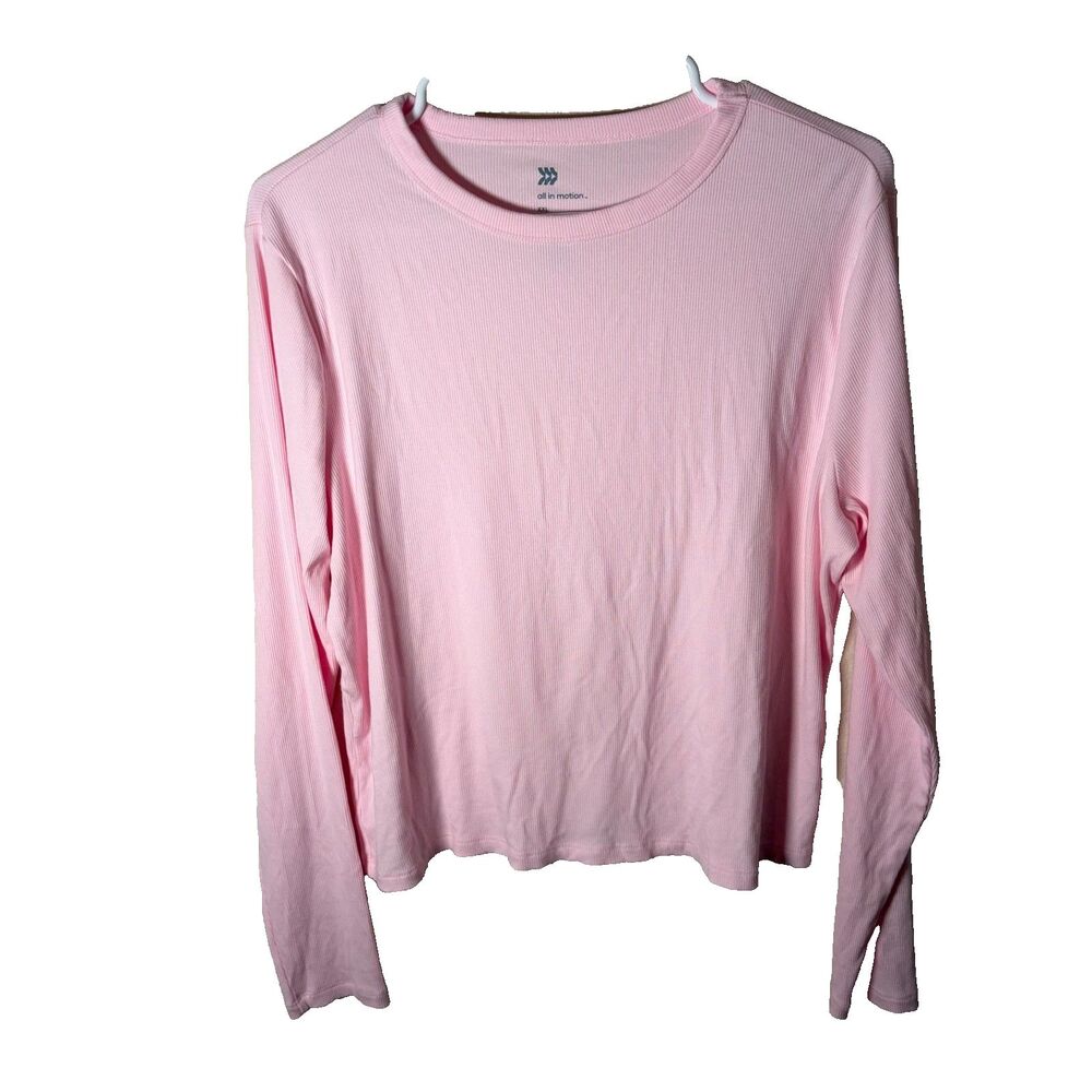 All In Motion T-Shirt Women's XXL Pink Ribbed Crop Long Sleeve Athletic Top